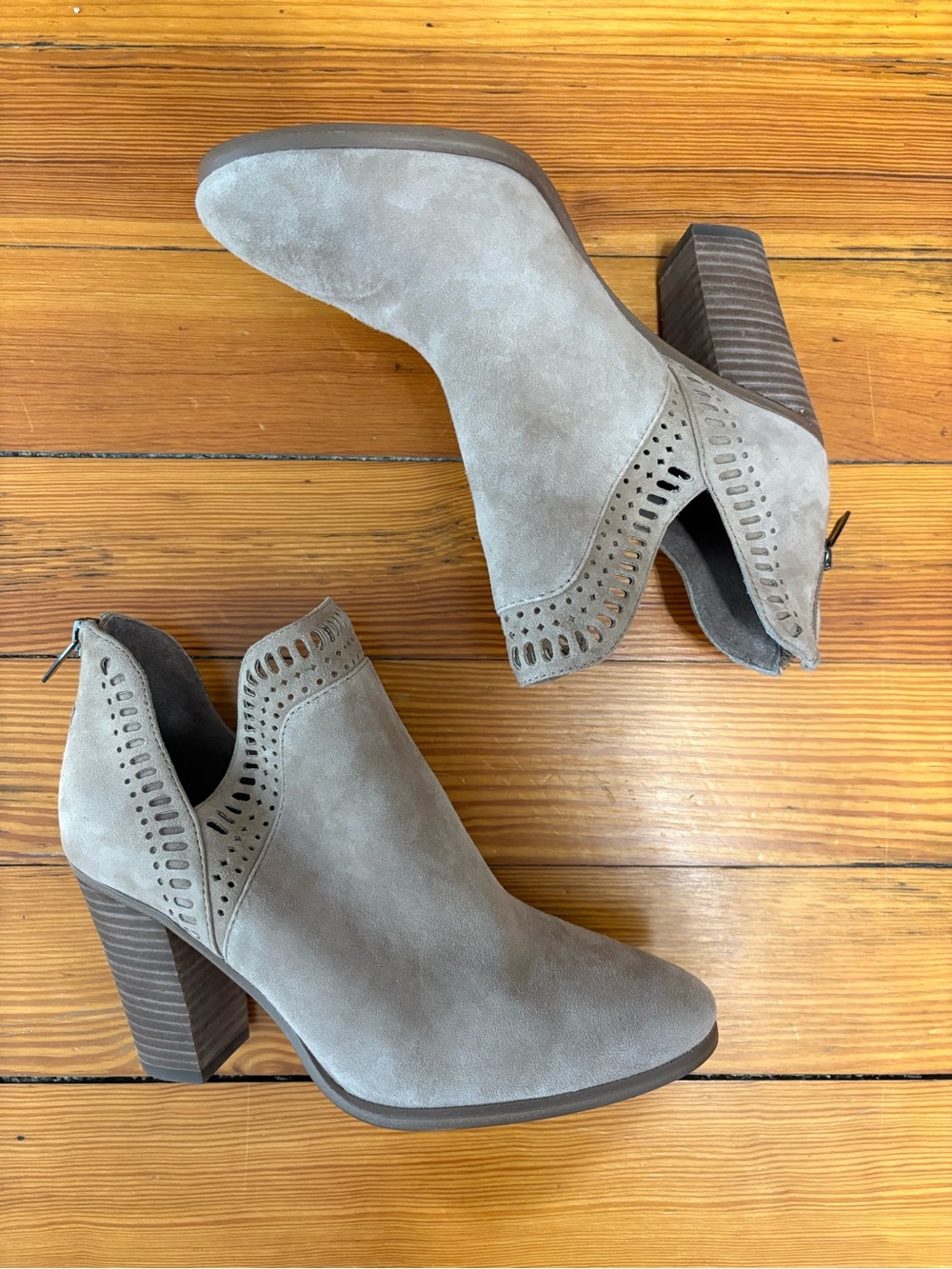 Vince Camuto Suede Cutout Ankle Booties - Taupe - Picture 2 of 5